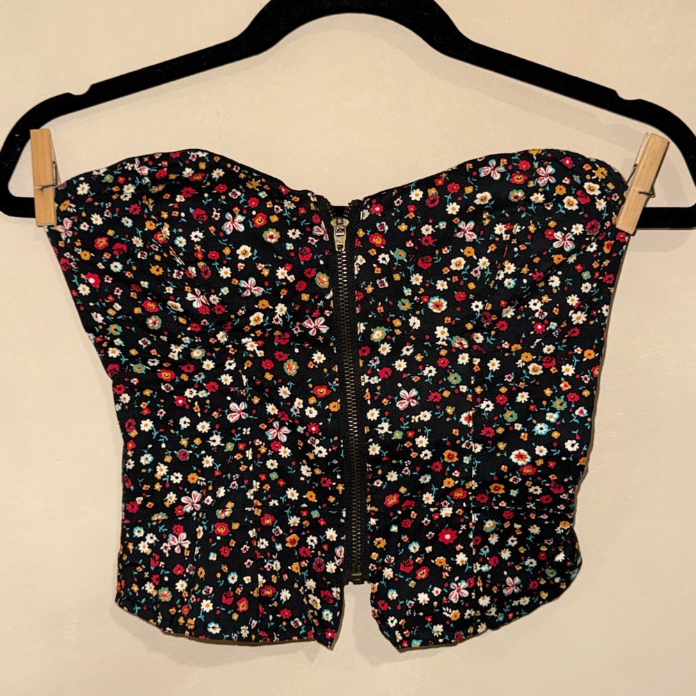 American Rag Black Floral Crop Top